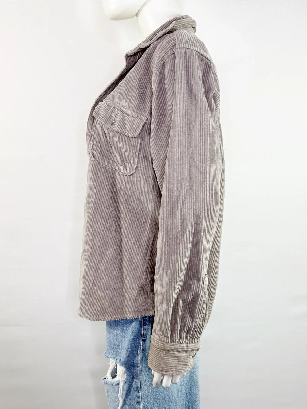 Reiss Gray Corduroy Button Down Shirt Size L Casual Summer Collared Long Sleeve